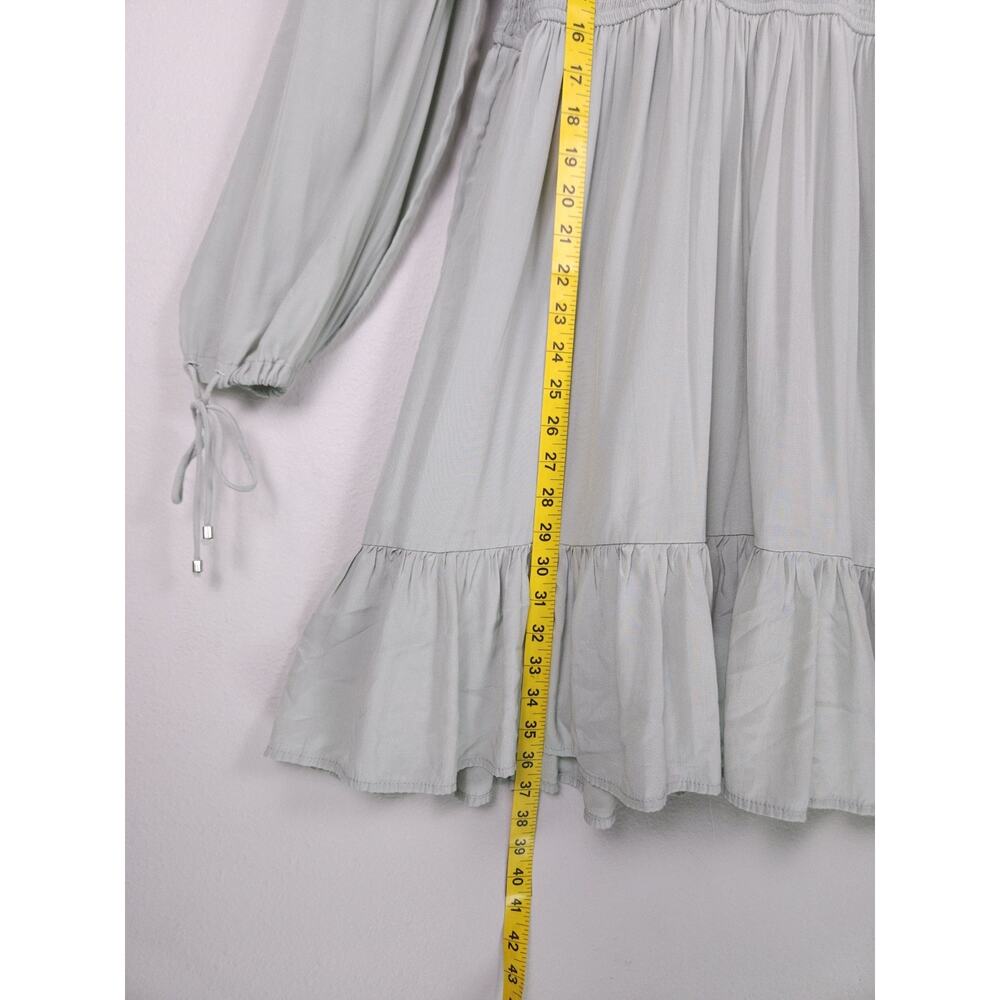 ZESICA Size L Smocked Long Sleeve Ruffle Hem Dress Light Sage Green - Picture 4 of 15